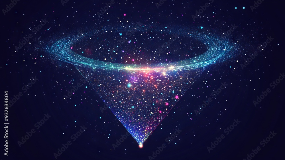 Poster abstract image of a growth chart in the form of a starry sky or space, consisting of points, lines, 