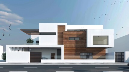 Modern White House with Wooden Accents