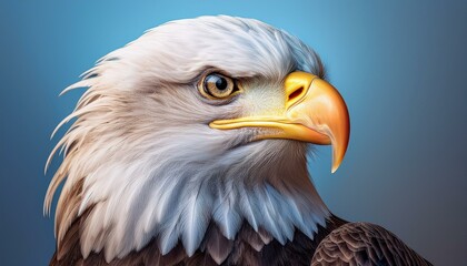 Obraz premium Portrait of a bald eagle with its head turned to the side, sharply detailed feathers and bea 