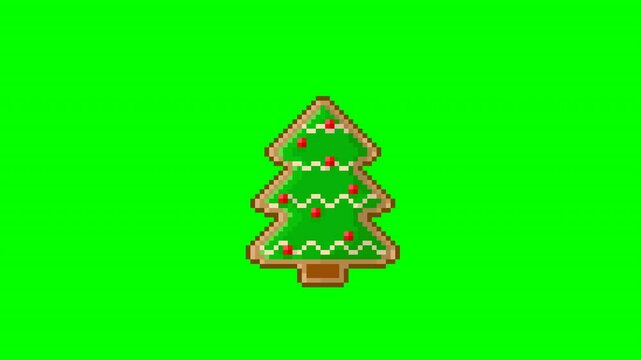 Christmas tree shaped cookie, pixel art animation food