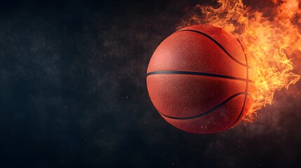 Fototapeta premium A basketball is on fire and the flames are surrounding it. Concept of danger and destruction