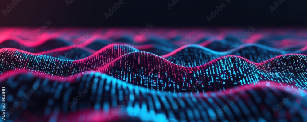 Poster abstract digital waves create a mesmerizing visual experience, showcasing vibrant colors and intrica