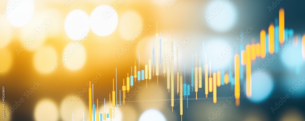 Poster abstract financial chart with colorful bokeh highlights, illustrating market trends and data analyti