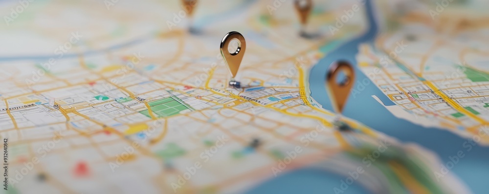 Poster a map with location markers highlighting points of interest in a city, perfect for travel and naviga