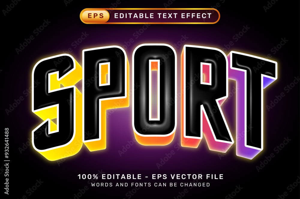 Poster sport 3d text effect and editable text effect with light neon color