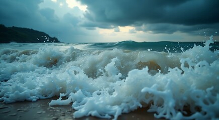 Storm waves crashing as a typhoon approaches.