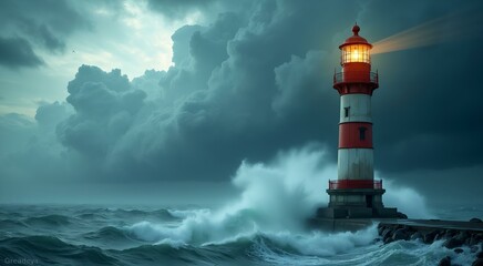 Lighthouse against a typhoon backdrop.