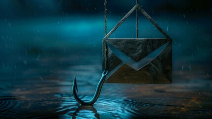 An email in the form of a hook, a metaphor for phishing scams and online dangers.