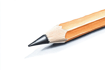 A close up of sharpened pencil, showcasing its fine tip and wooden body, evoking sense of creativity and inspiration. watercolor