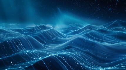 Abstract Digital Waves with Blue and White Particles