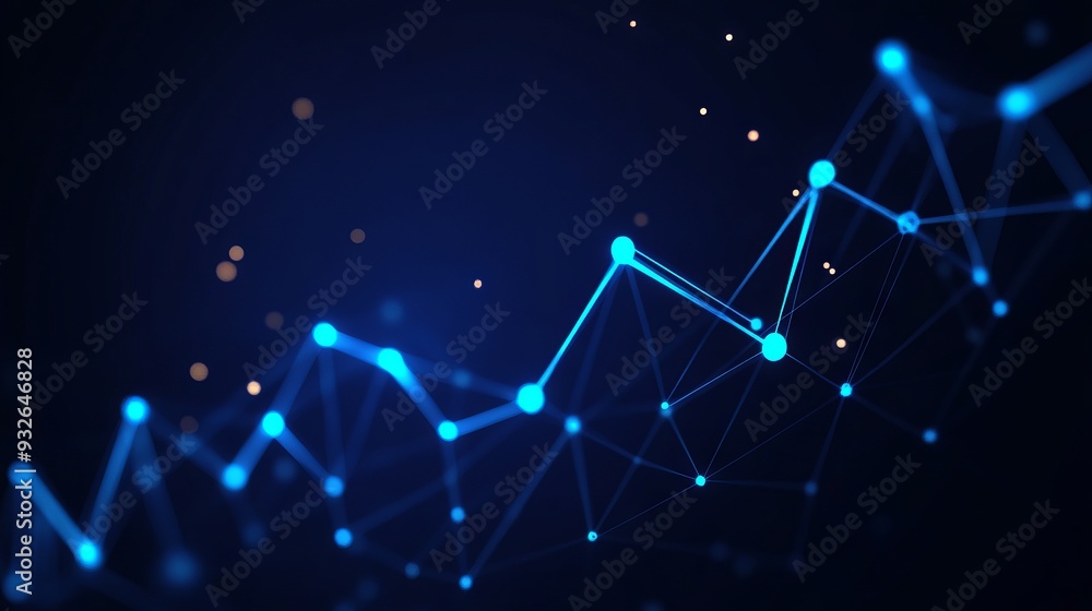 Poster dark blue growth chart with polygon line on abstract background. polygonal space low poly with conne