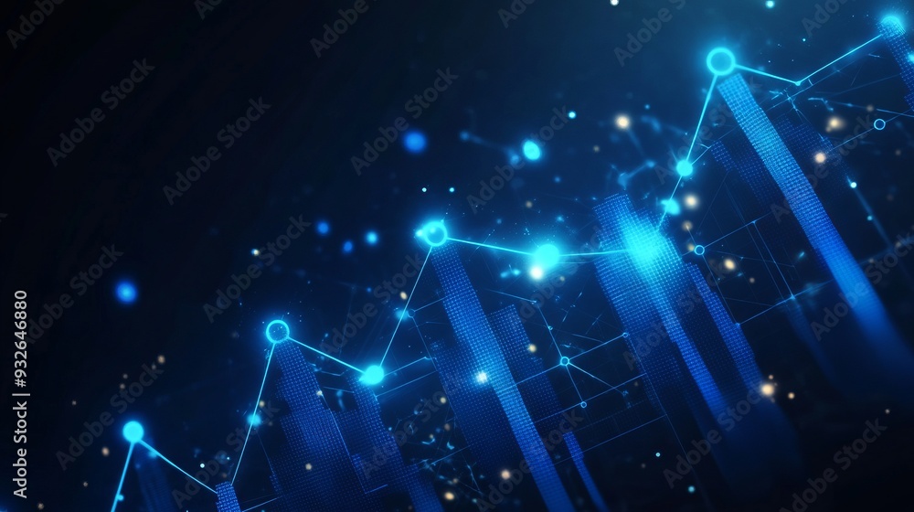 Poster dark blue growth chart with polygon line on abstract background. polygonal space low poly with conne