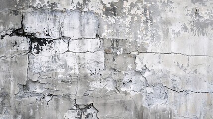 3. A detailed shot of a concrete wall with significant cracks and a noticeable hole, textured with an array of white, black, and grey colors