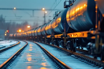 Selective blur on Russian train tank cars containing gas oil from Russia at freight yard in Jelgava Latvia Decrease in energy oil imports