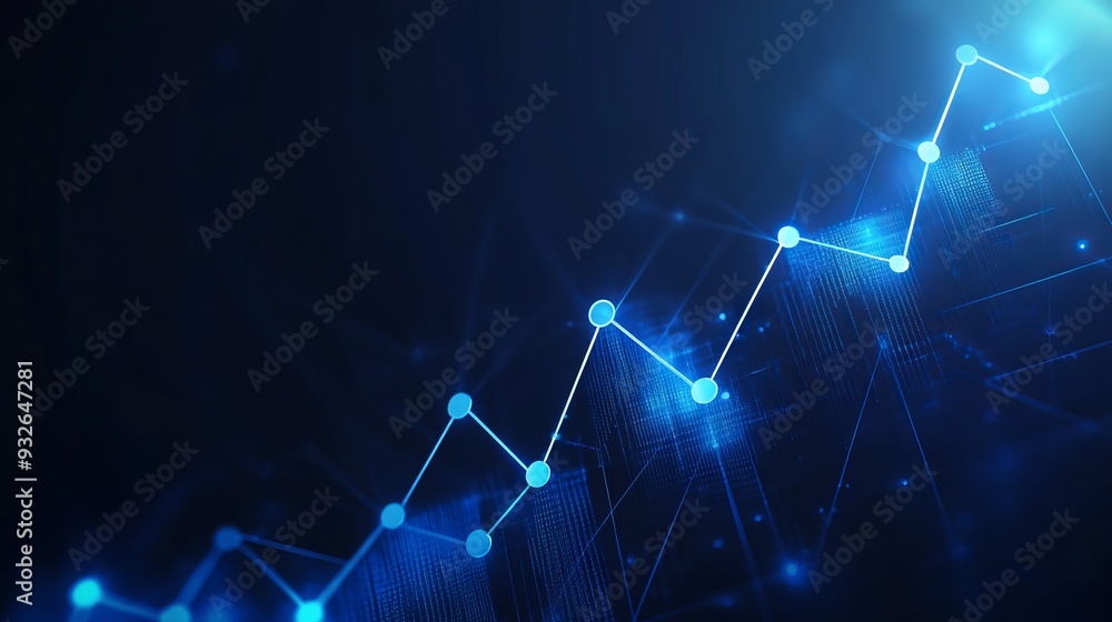 Poster dark blue growth chart with polygon line on abstract background. polygonal space low poly with conne