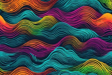 abstract neon Wave Pattern, Hand drawn autumn sea modern curly grunge paint lines, fall watercolor illustration