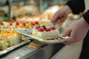 Self service cafeteria offers a variety of desserts