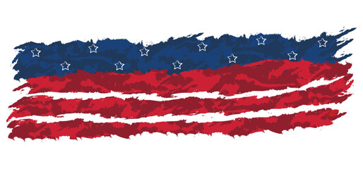 brush painted american flag. hand drawn usa flag grunge banner background. transparent png and vector illustration.