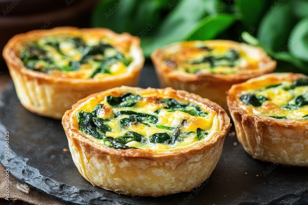 Sticker small spinach quiches for easter brunch