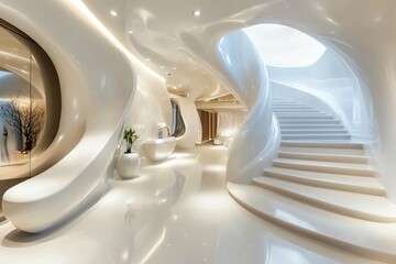 Modern Interior Design with a Curved Staircase