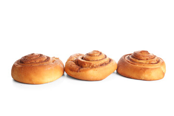 Sweet cinnamon rolls on white background