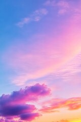 Captivating Sunset Sky with Pastel Colors, Blue and Purple Hues, and Pink Clouds, Creating a Serene and Vibrant Sunset Background