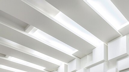 5. An abstract white wallpaper with a focus on geometric shapes and square details, suited for a stylish and contemporary ceiling design