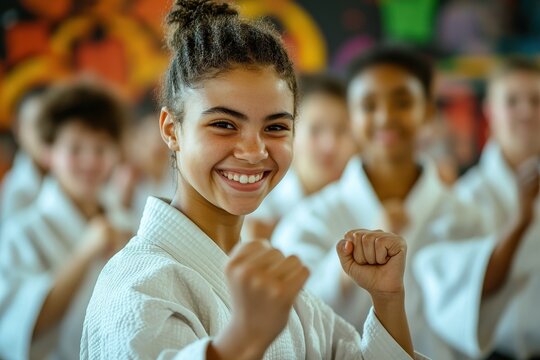 Teens excited for self defense karate class