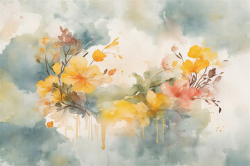 watercolor painting of landscape in late summer or autumn	