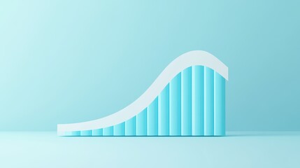 Abstract 3D normal distribution curve in blue background Minimalist 3D representation of a normal distribution curve in light blue, ideal for data science and statistical analysis concepts