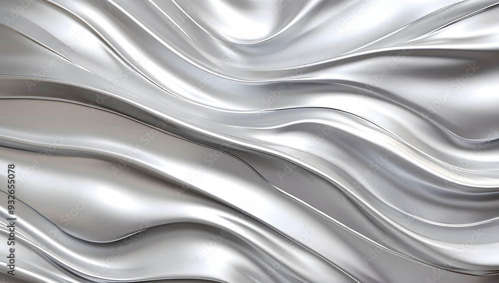 Poster satin silver wave texture: abstract liquid metallic design with flowing waves on a smooth satin back