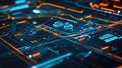 Fototapeta premium A digital interface displaying real-time tracking data, showing the status of shipments and delivery routes.