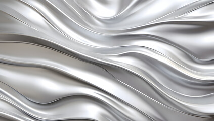 Obraz premium Satin Silver Wave Texture: Abstract liquid metallic design with flowing waves on a smooth satin background