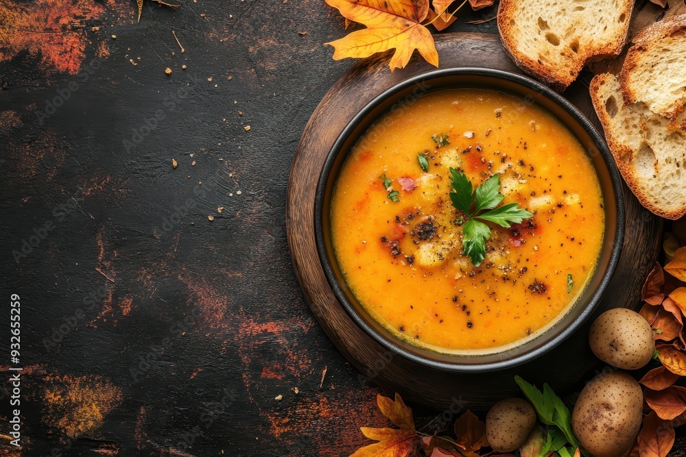 Sticker Vegetable soup with bread Fall backdrop