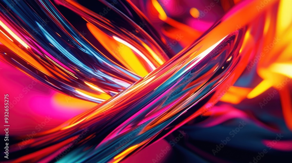Poster a dynamic 3d render of vibrant lines and shapes intersecting in motion, forming an energetic abstrac