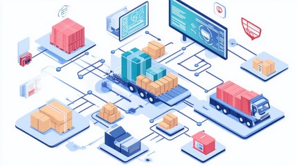 A logistics process flowchart on a digital dashboard, highlighting the stages from order fulfillment to final delivery.