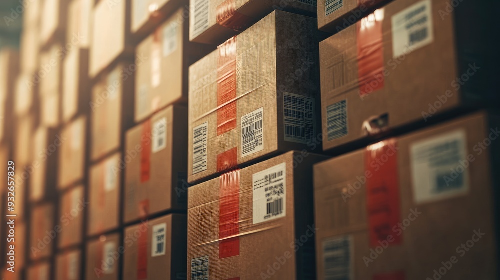 Aufkleber a stack of boxes with international shipping labels, representing the complexity of global logistics