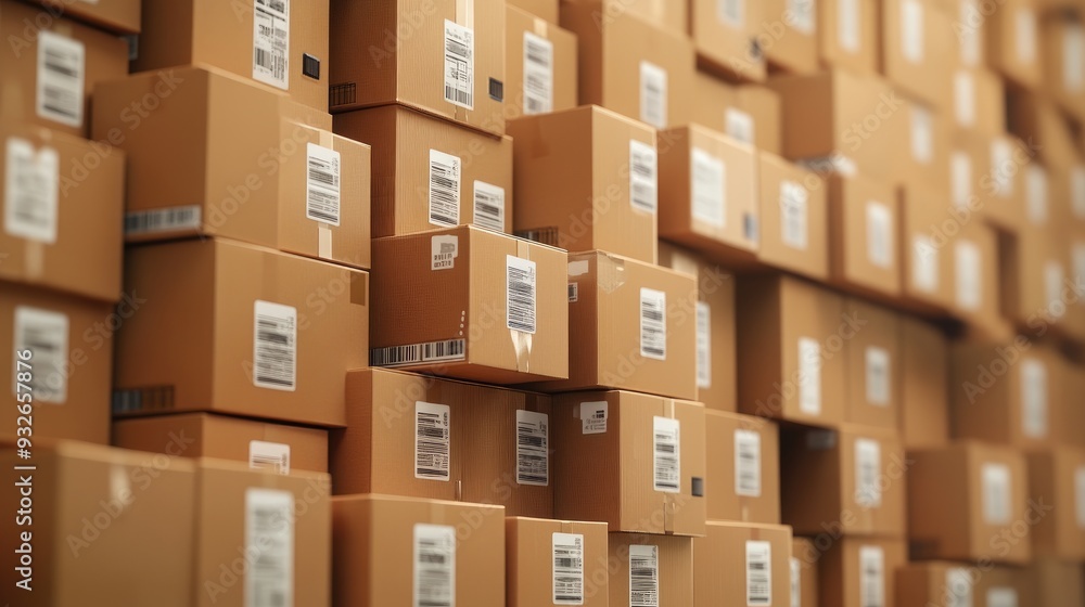 Aufkleber a stack of boxes with international shipping labels, representing the complexity of global logistics