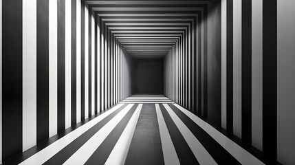 Fototapeta premium Abstract black and white background with strong volumetric straight lines that a sense of depth and perspective.