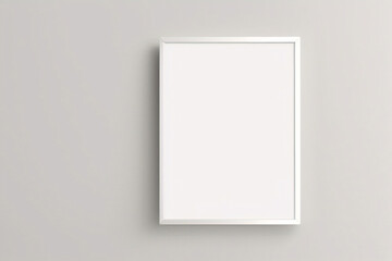 Imagen mínima de marco cuadrado blanco vacío simulada colgada sobre fondo de pared blanca con luz y sombra de ventana. aislar imagen	