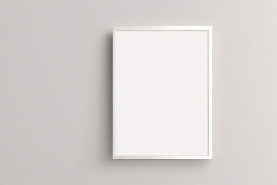 Imagen mínima de marco cuadrado blanco vacío simulada colgada sobre fondo de pared blanca con luz y sombra de ventana. aislar imagen	