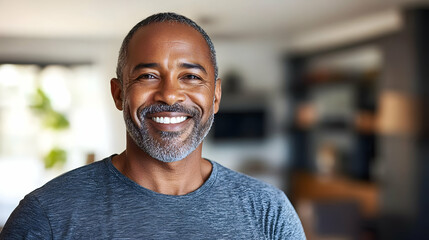 Fototapeta premium A smiling man with a beard in a cozy indoor setting.