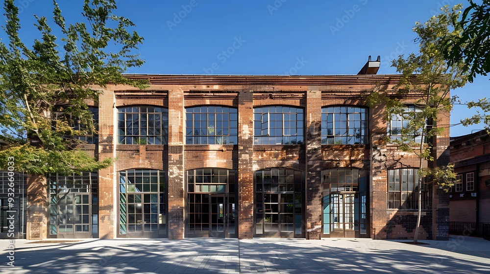 Aufkleber renovated brick building with large windows and a modern design. the building is situated in an urba