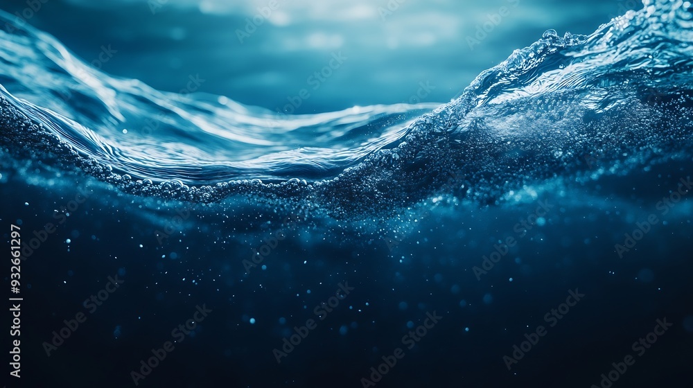 Poster water texture deep blue ocean surface with waves : generative ai