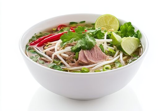 Vietnamese pho in a white bowl