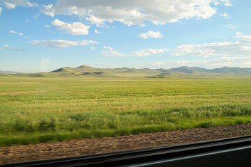 Obraz premium View of Mongolian countryside from Transsiberian Railway near Ulaanbaatar
