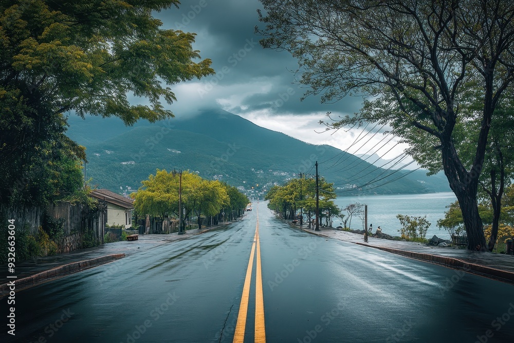 Wall mural View of the road by the seaside