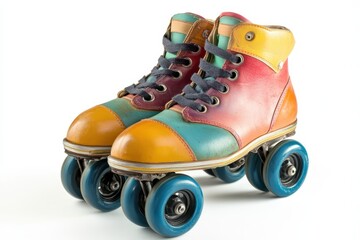 Vintage roller skates on white background