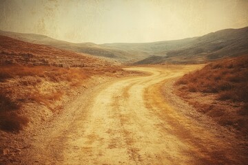 Vintage style toned picture of a dirt road in the Judean Desert West Bank