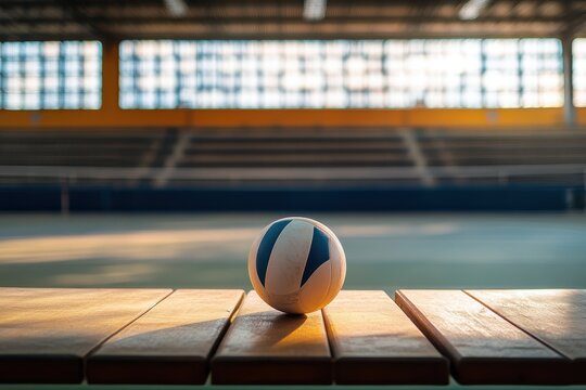 Volleyball ball on bench in sports area